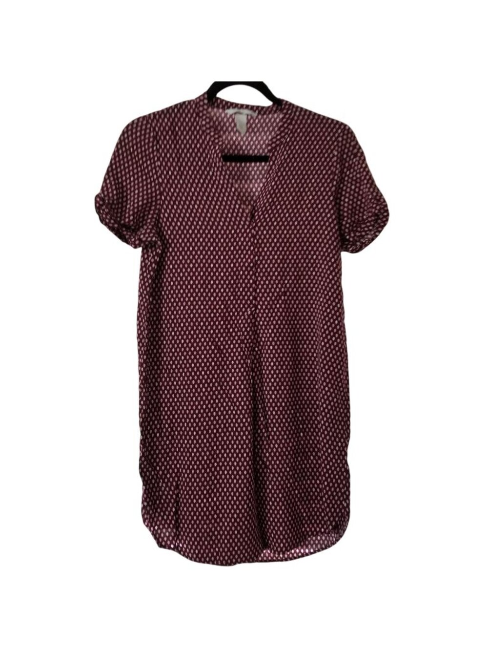 H&M Burgundy Polka Dot Short-Sleeve Tunic Shirt Dress Size 2